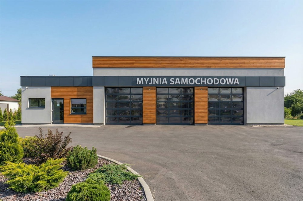 Projekt myjni samochodowej K-148, parterowy, bez podpiwniczenia i bez garażu-wizualizacja elewacji frontowej