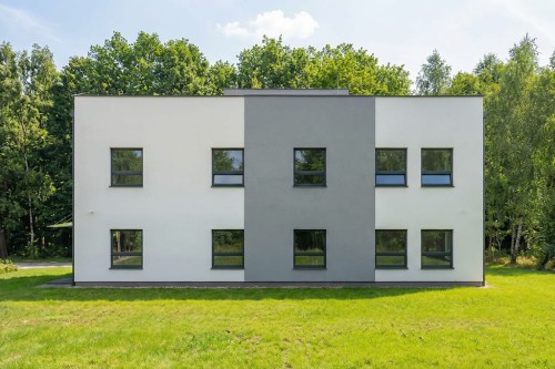 Projekt budynku biurowego  LK-128 B, piętrowy, bez podpiwniczenia i bez garażu  - wizualizacja elewacji ogrodowej