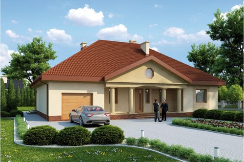 Projekt domu Mogilany 2 tech. L-6326 tech., parterowy, jednorodzinny, dworkowy, z garażem - kolorystyka wersja 2