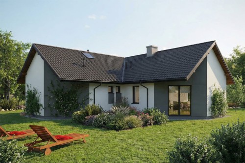 Projekt domu Mogentia 2 L-6794, parterowy, niepodpiwniczony, bez garażu - wizualizacja elewacji ogrodowej