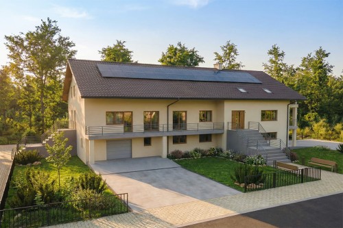 Projekt domu Napoca DM-6823, parterowy z poddaszem nieużytkowym do adaptacji, jednorodzinny, podpiwniczony, z garażem dwustanowiskowym - wizualizacja elewacji frontowej