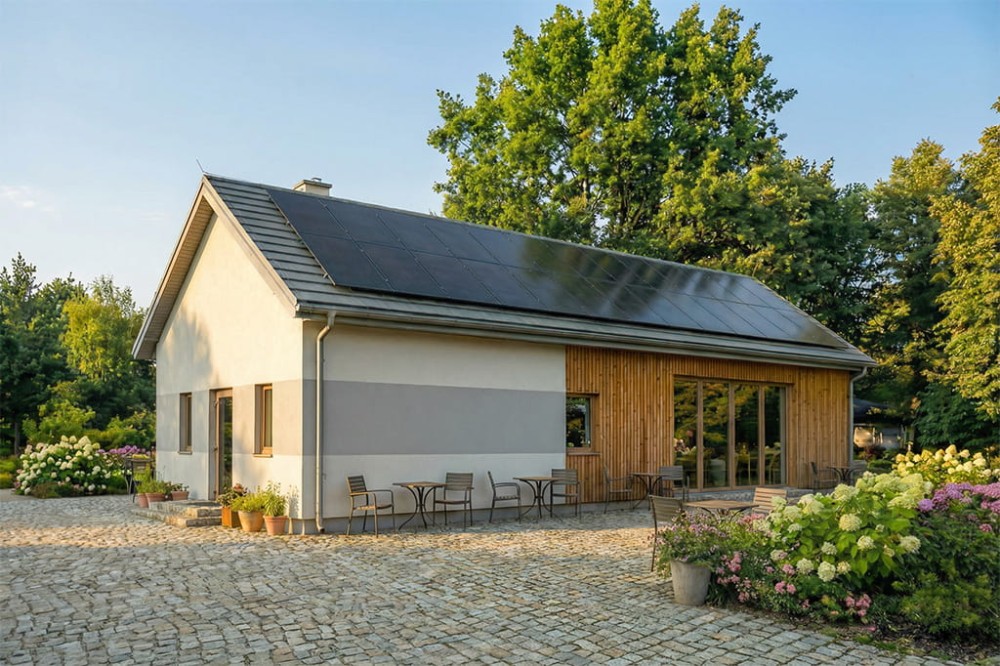 Projekt budynku gastronomicznego K-22 B, parterowy, niepodpiwniczony, bez garażu - wizualizacja elewacji