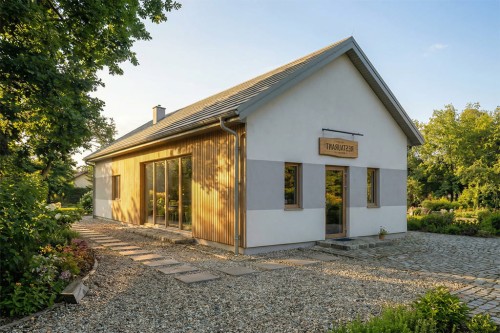 Projekt budynku gastronomicznego LK-22 B, parterowy, niepodpiwniczony, bez garażu - wizualizacja elewacji frontowej
