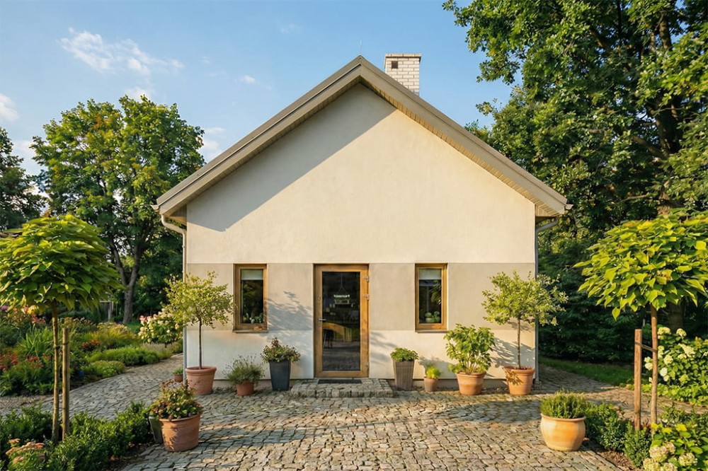 Projekt budynku gastronomicznego LK-22 B, parterowy, niepodpiwniczony, bez garażu - wizualizacja elewacji ogrodowej