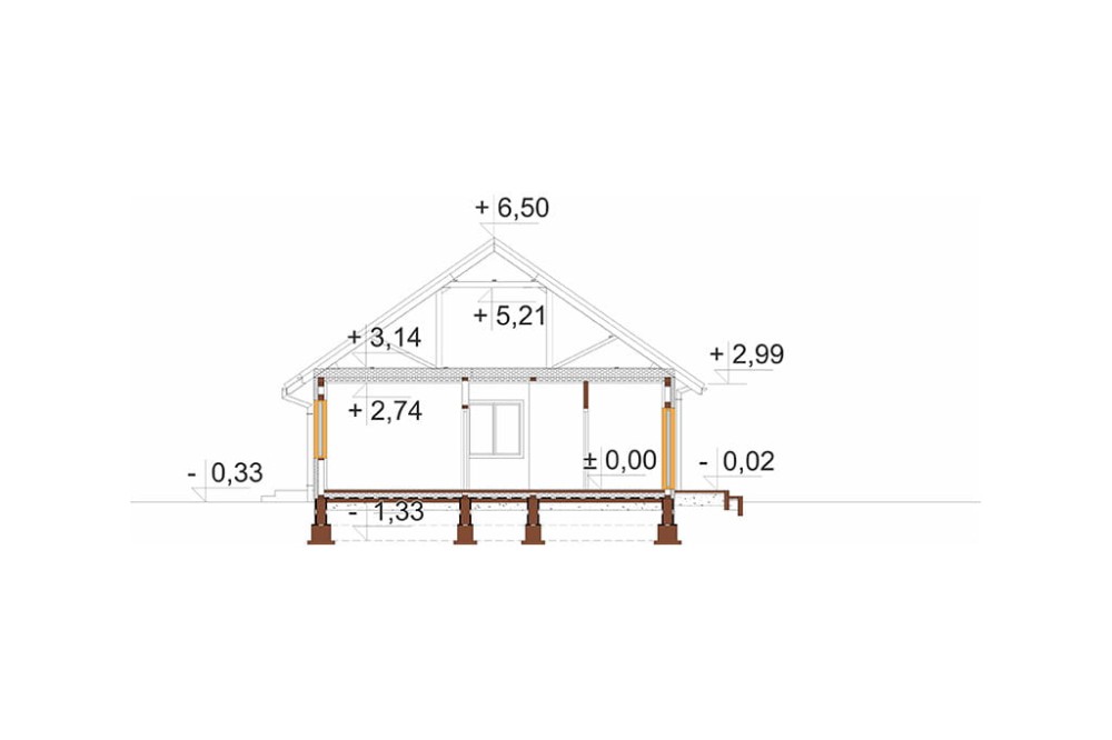 Projekt domu Siódmaczek 2 S L-6678 S, parterowy bez podpiwniczenia, z garażem jednostanowiskowym - przekrój A-A