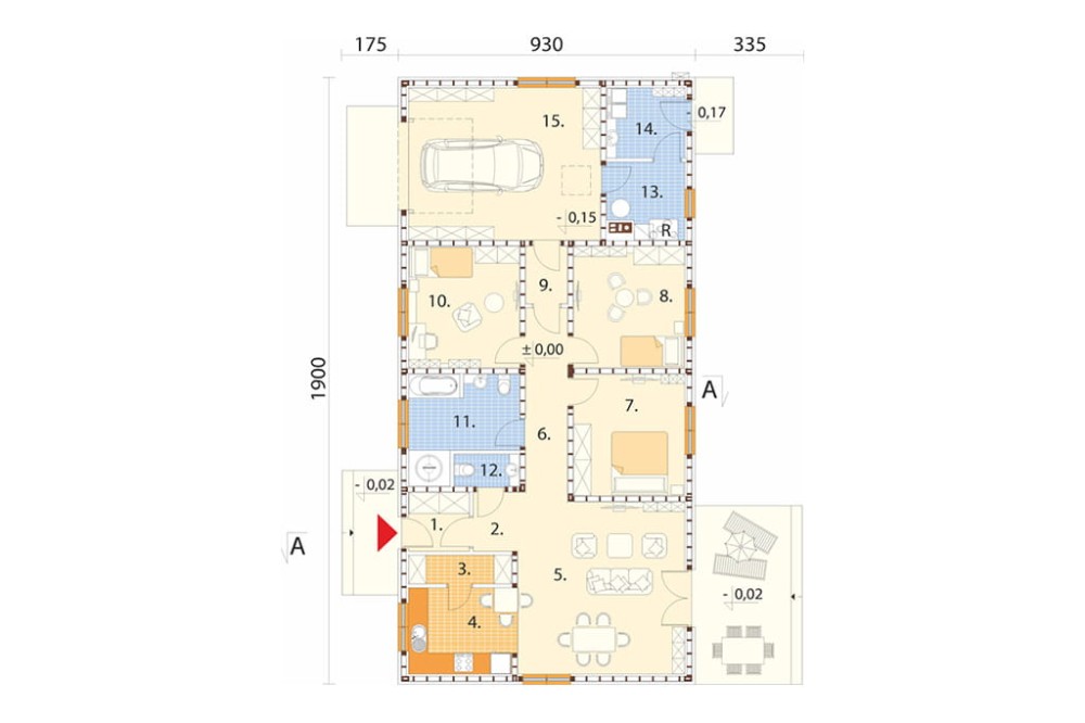Projekt domu Siódmaczek 2 S L-6678 S, parterowy bez podpiwniczenia, z garażem jednostanowiskowym - rzut parteru