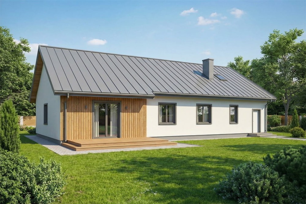 Projekt domu Siódmaczek 2 S L-6678 S, parterowy bez podpiwniczenia, z garażem jednostanowiskowym - wizualizacja elewacji