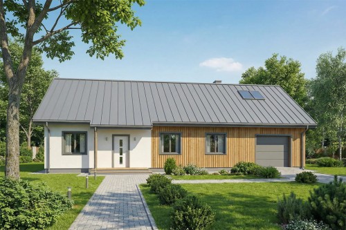 Projekt domu Siódmaczek S DM-6678 S, parterowy bez podpiwniczenia, z garażem jednostanowiskowym - wizualizacja elewacji