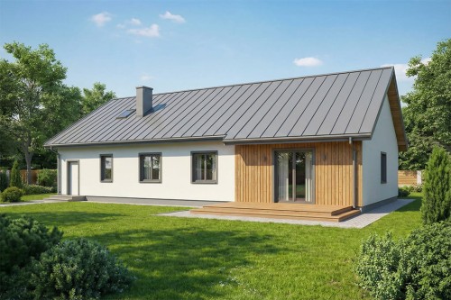 Projekt domu Siódmaczek S DM-6678 S, parterowy bez podpiwniczenia, z garażem jednostanowiskowym - wizualizacja elewacji