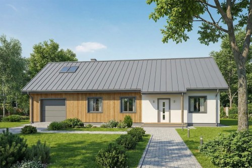 Projekt domu Siódmaczek 2 S L-6678 S, parterowy bez podpiwniczenia, z garażem jednostanowiskowym - wizualizacja elewacji