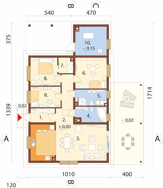 Projekt domu L-6895 - rzut parteru