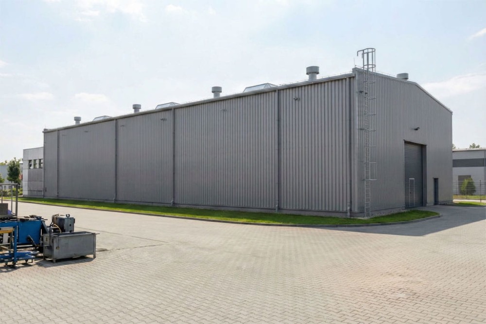 Projekt budynku produkcyjno - biurowego K-89 B, dwukondygnacyjnego budynku biurowego, jednokondygnacyjnej hali magazynowo - produkcyjnej, niepodpiwniczony - wizualizacja elewacji prawej