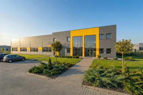 Projekt budynku magazynowo-produkcyjno-biurowego LK-163, dwukondygnacyjnego, bez garażu, bez podpiwniczenia - wizualizacja elewacji frontowej