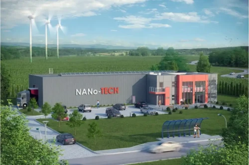 Projekt budynku magazynowo - produkcyjno - biurowego K-53, hala magazynowa jednokondygnacyjna, część biurowa dwukondygnacyjna, niepodpiwniczony - kolorystyka wersja 1
