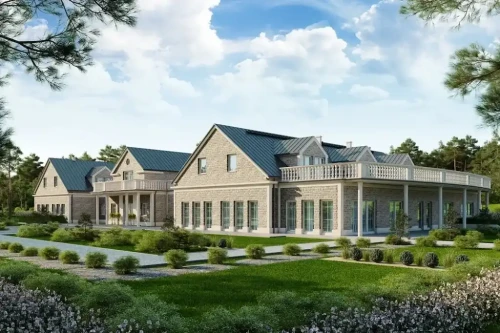 Projekt budynku gastronomiczno-noclegowego K-108, podpiwniczony, posiada dwie kondygnacje nadziemne - parter oraz poddasze użytkowe - wizualizacja elewacji