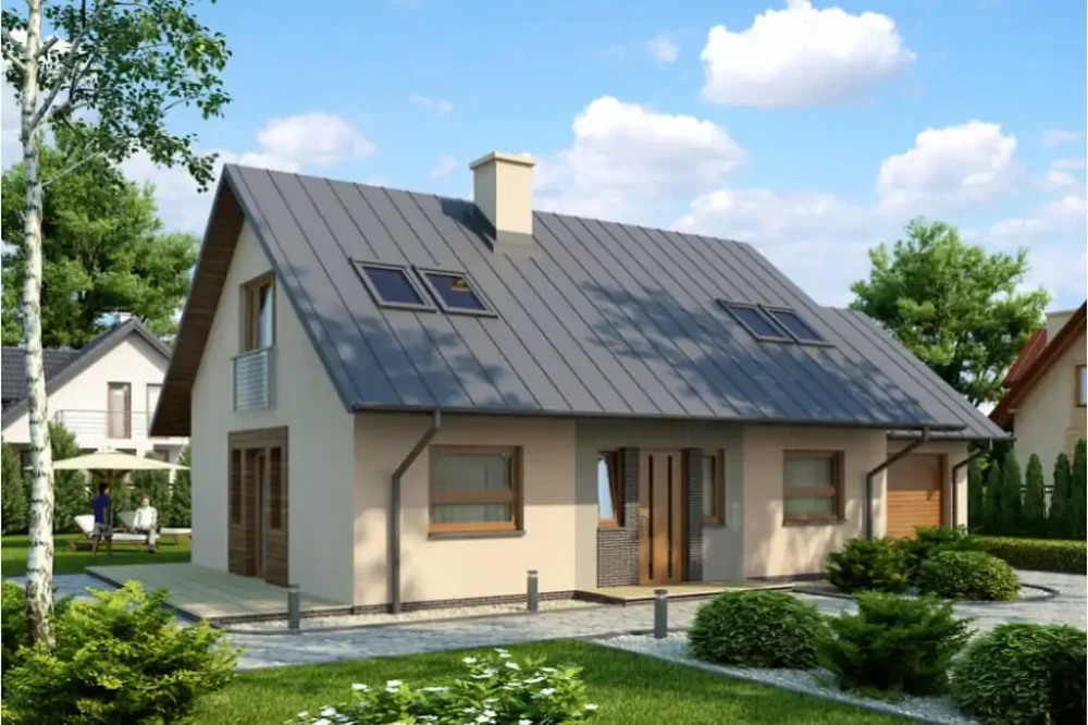 Projekt domu Brochocinek DM-6515, parterowy z garażem, poddaszem mieszkalnym, bez podpiwniczenia - wizualizacja elewacji