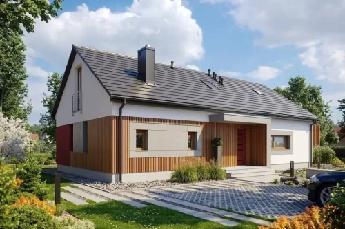 Projekt domu Iryzyna DM-6645, parterowy, z poddaszem użytkowym, bez garażu, bez podpiwniczenia - wizualizacja elewacji