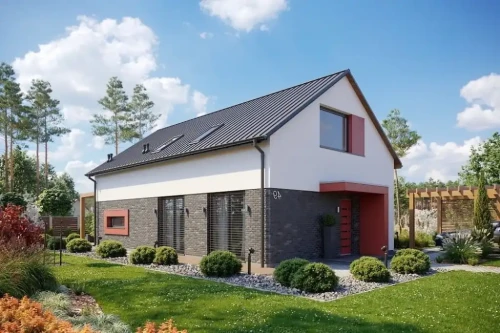 Projekt domu Ośnieża DM-6649, parterowy, z antresolą, bez garażu, bez podpiwniczenia - wizualizacja elewacji