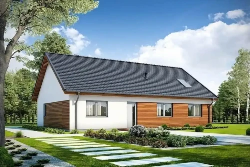 Projekt domu Szarobródek DM-6660, jednokondygnacyjny, niepodpiwniczony,  bez garażu - wizualizacja elewacji