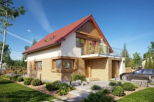 Projekt domu Dawidia DM-6663, parterowy z poddaszem użytkowym i garażem jednostanowiskowym - wizualizacja elewacji