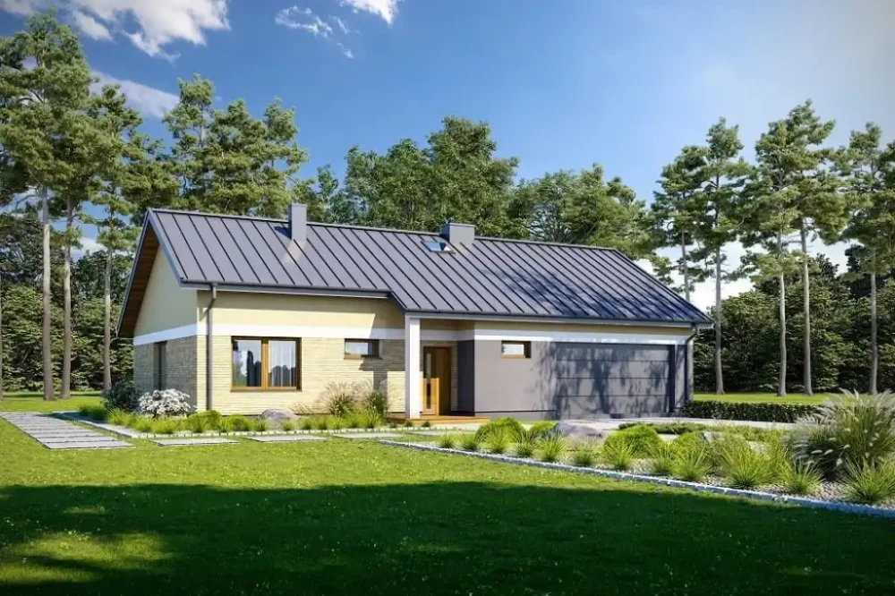 Projekt domu Italica DM-6718,parterowy, jednorodzinny, nowoczesny, z garażem dwustanowiskowym, bez podpiwniczenia-kolorystyka wersja 1