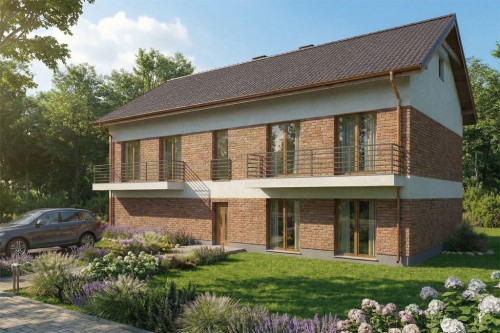 Projekt domu Reliani 2 L-6824, piętrowy z poddaszem nieużytkowym, jednorodzinny, niepodpiwniczony, z garażem dwustanowiskowym - wizualizacja elewacji frontowej