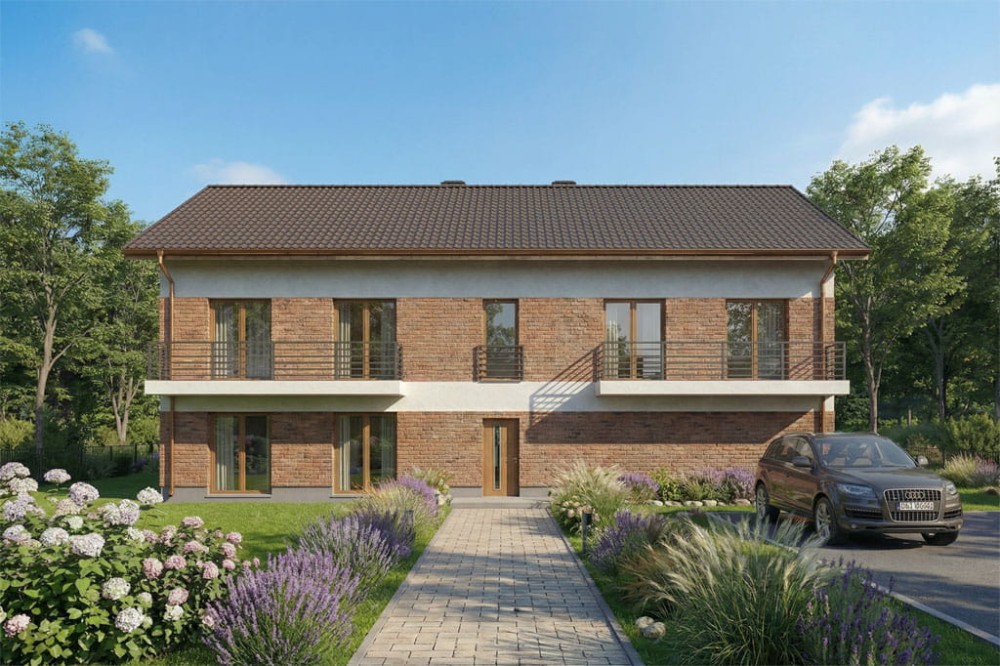 Projekt domu Reliani DM-6824, parterowy z poddaszem mieszkalnym, bez podpiwniczenia  - wizualizacja elewacji ogrodowej