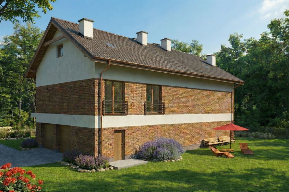 Projekt domu Reliani DM-6824, parterowy z poddaszem mieszkalnym, bez podpiwniczenia  - wizualizacja elewacji lewej