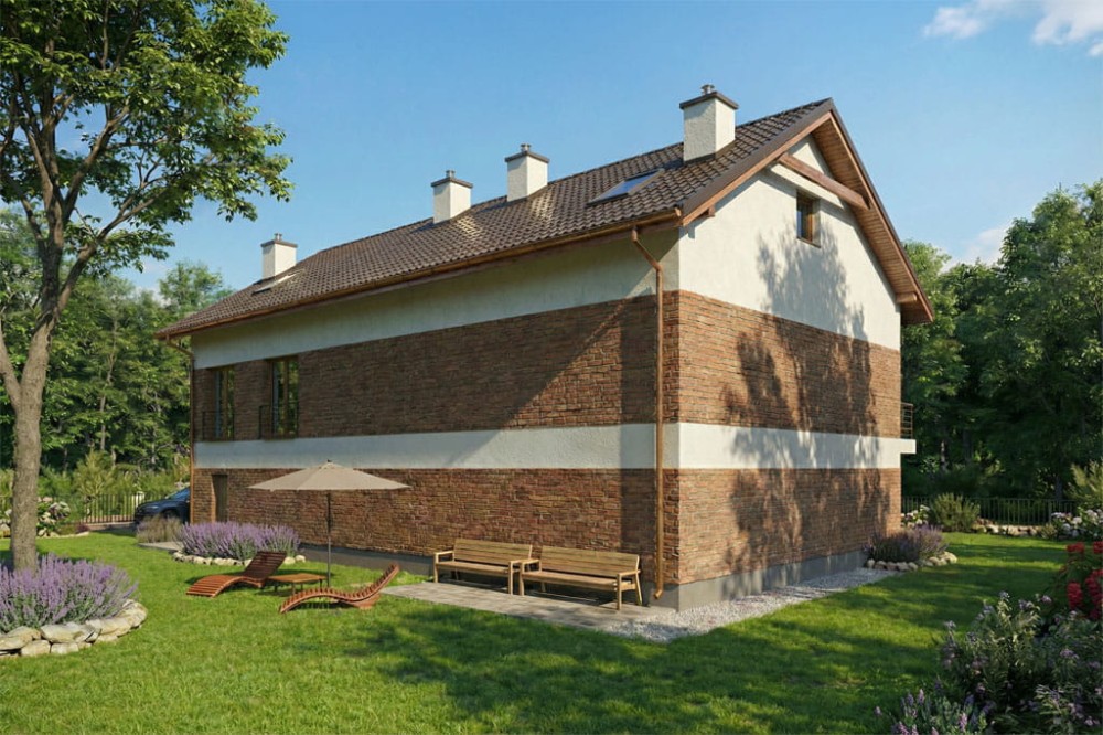 Projekt domu Reliani DM-6824, parterowy z poddaszem mieszkalnym, bez podpiwniczenia  - wizualizacja elewacji prawej