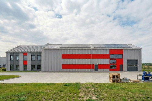 Projekt budynku produkcyjno - magazynowo - usługowego K-170, dwukondygnacyjny, bez podpiwniczenia, bez garażu - wizualizacja elewacji ogrodowej