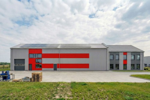 Projekt budynku produkcyjno - magazynowo - usługowego LK-170, dwukondygnacyjny, bez podpiwniczenia, bez garażu - wizualizacja elewacji ogrodowej