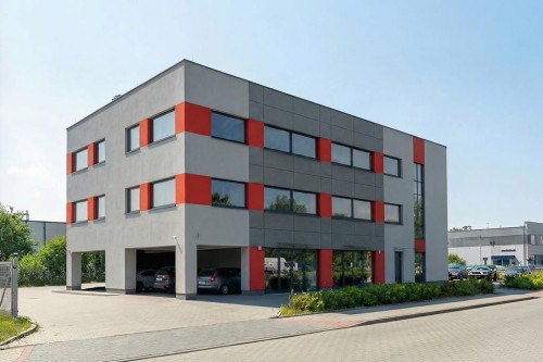 Projekt budynku usługowo-biurowego LK-131 B, 3 kondygnacyjny, niepodpiwniczony  - wizualizacja elewacji frontowej