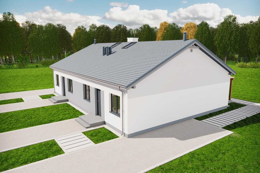 Projekt domu Nostrzyk B z pompą ciepła DM-6639 BPC, jednorodzinny, parterowy, dwulokalowy, niepodpiwniczony, bez garażu - wizualizacja elewacja prawej