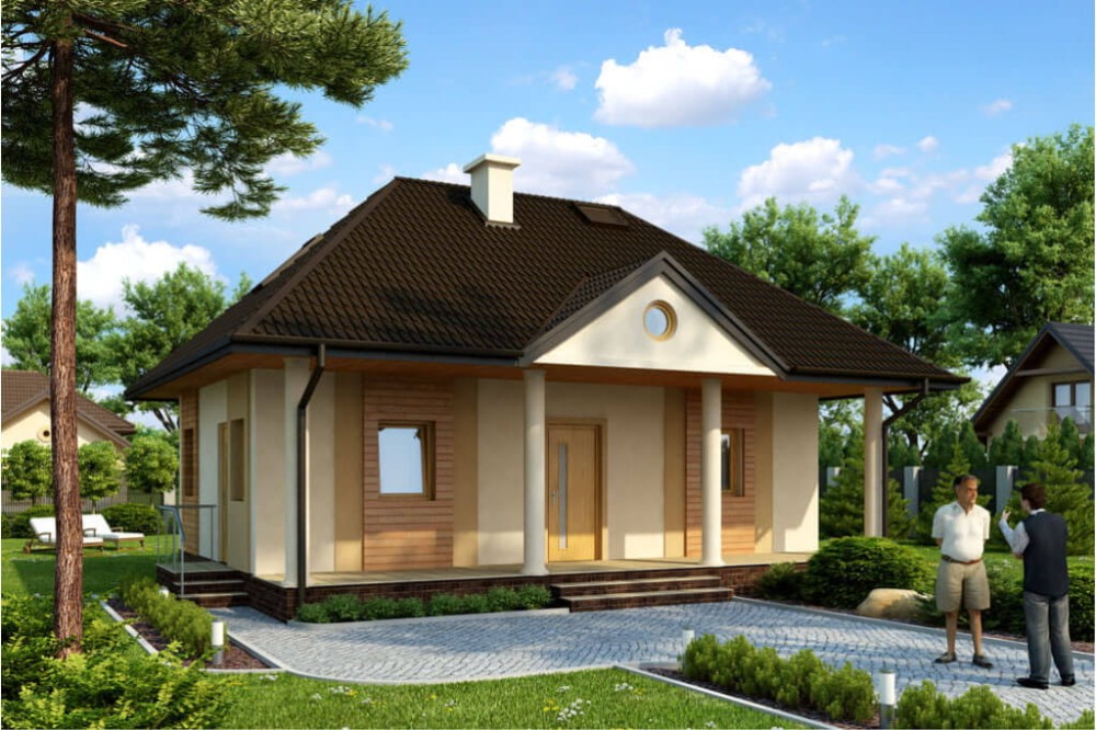 Projekt domu Jagodnik tech. DM-6233 tech., parterowy z poddaszem użytkowym, bez podpiwniczenia i bez garażu - kolorystyka wersja 1