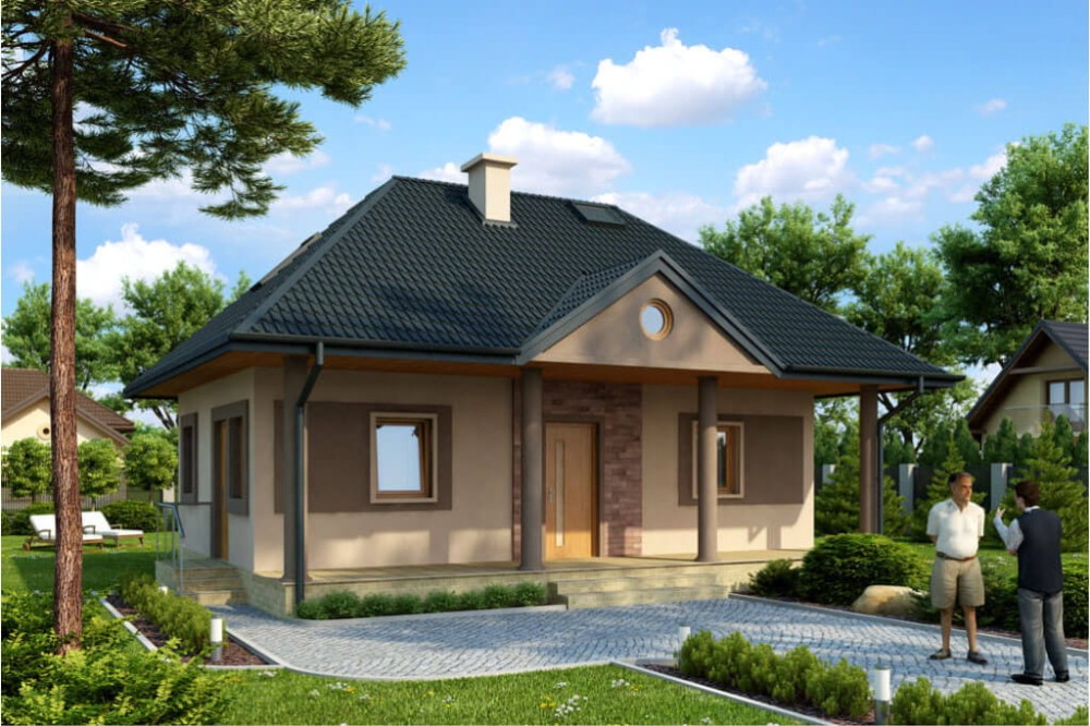 Projekt domu Jagodnik tech. DM-6233 tech., parterowy z poddaszem użytkowym, bez podpiwniczenia i bez garażu - kolorystyka wersja 3