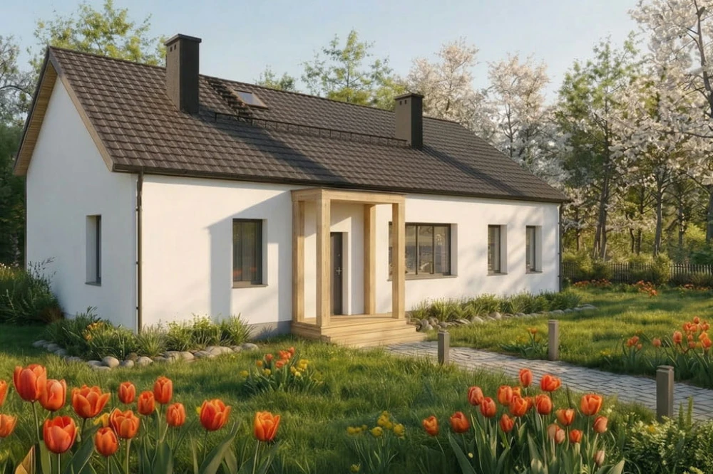 Projekt domu Safax 2 tech. L-6833 tech.,  parterowy, niepodpiwniczony, bez garażu - wizualizacja elewacji frontowej