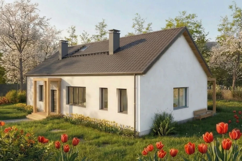 Projekt domu Safax 2 tech. L-6833 tech.,  parterowy, niepodpiwniczony, bez garażu - wizualizacja elewacji prawej