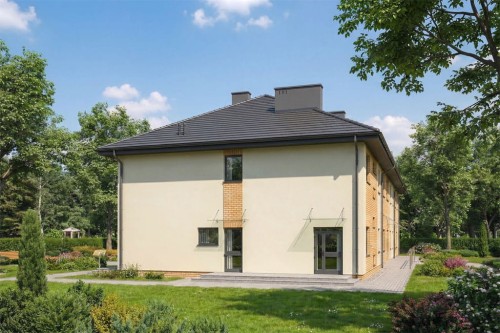 Projekt domu opieki dla osób starszych LK-65 B, piętrowy, niepodpiwniczony, bez garażu - wizualizacja elewacji ogrodowej