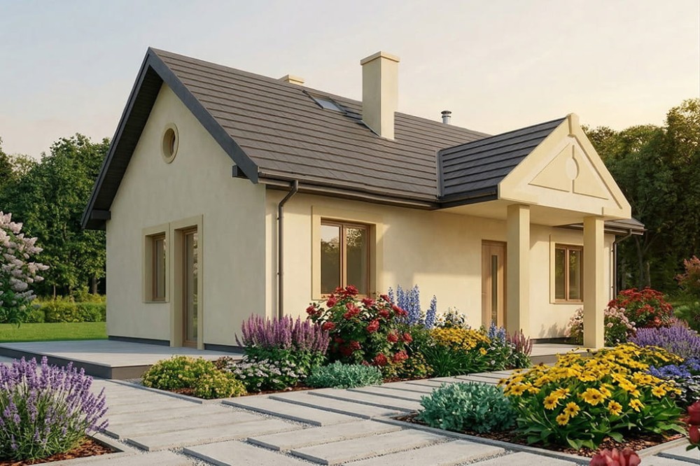 Projekt domu Olonia DM-6871, parterowy, niepodpiwniczony, bez garażu - wizualizacja elewacji