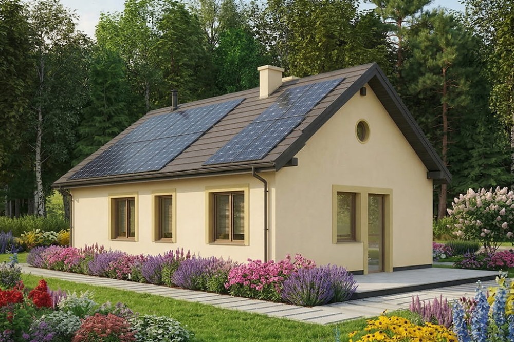 Projekt domu Olonia DM-6871, parterowy, niepodpiwniczony, bez garażu - wizualizacja elewacji