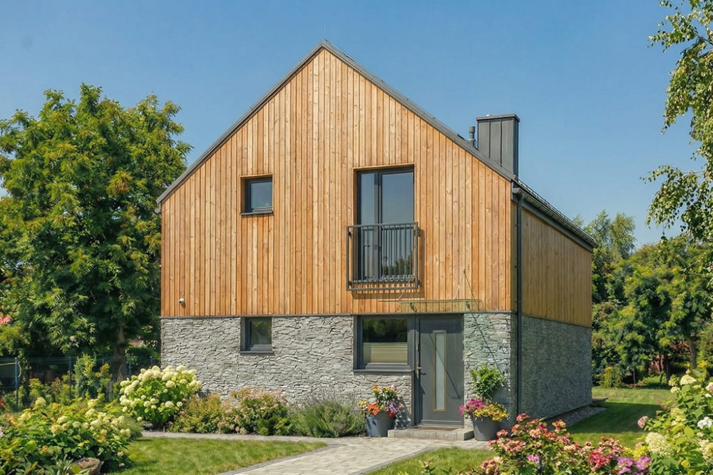 Projekt domu Portus DM-6900, parterowy z poddaszem użytkowym, bez piwnicy - wizualizacja elewacji