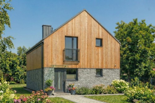 Projekt domu Portus 2 L-6900, parterowy z poddaszem użytkowym, bez piwnicy - wizualizacja elewacji