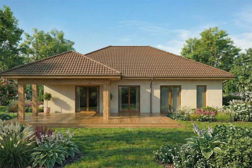 Projekt domu Ulpina DM-6898, parterowy, częściowo podpiwniczony - wizualizacja elewacji