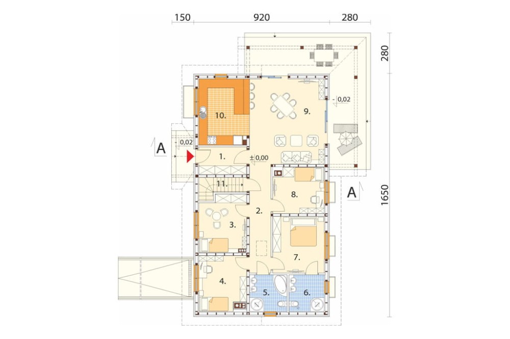 Projekt domu Arveni 2 L-6899, parterowy, podpiwniczony, bez garażu - rzut parteru