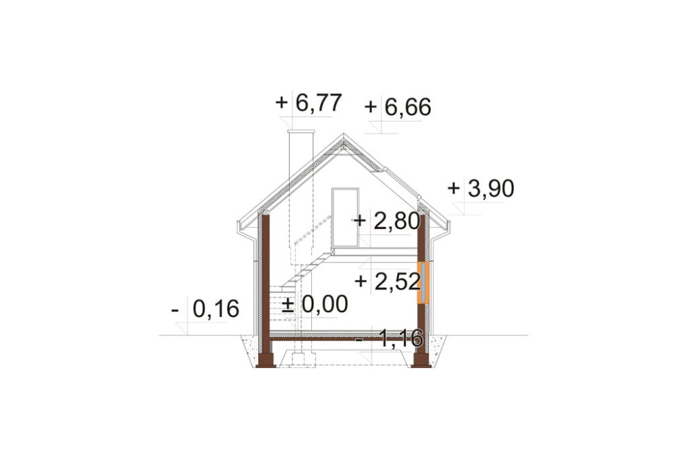 Projekt domu Zenna S DM-6818 S, sezonowy, parterowy z użytkowym poddaszem, niepodpiwniczony - przekrój A-A