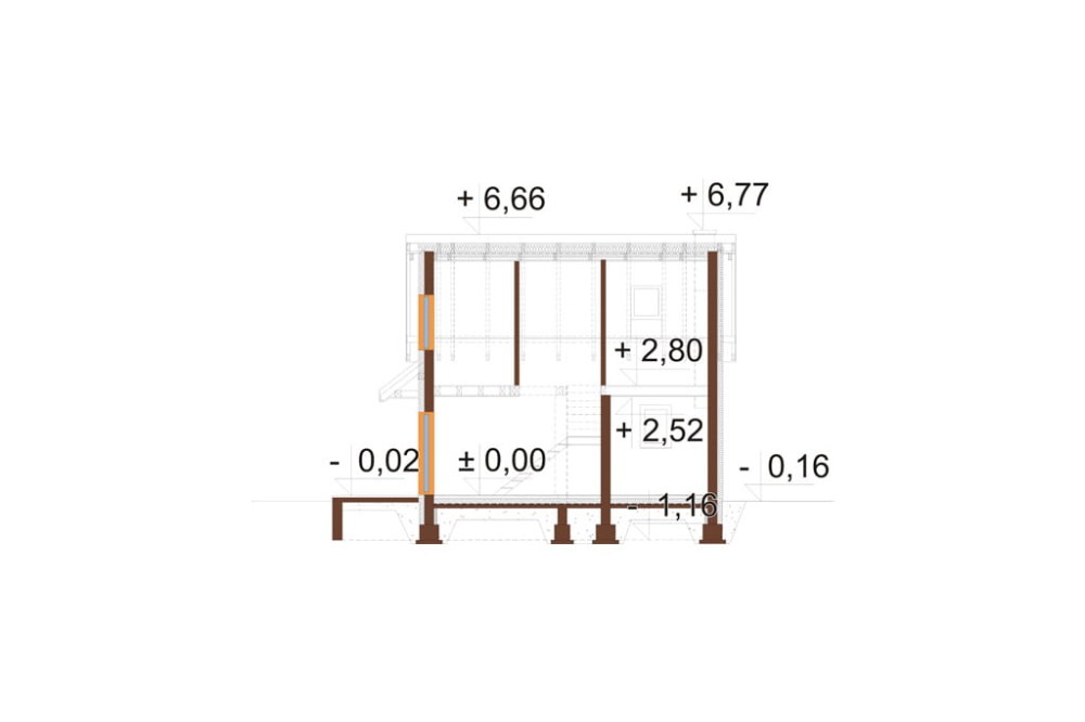 Projekt domu Zenna S DM-6818 S, sezonowy, parterowy z użytkowym poddaszem, niepodpiwniczony - przekrój B-B
