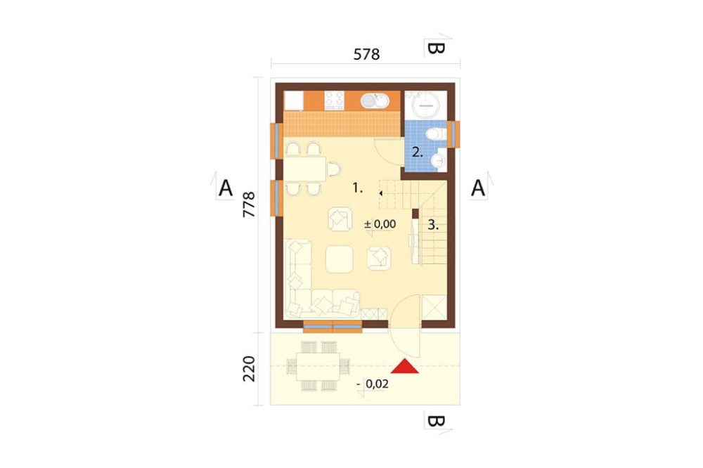 Projekt domu Zenna S 2 L-6818 S, sezonowy, parterowy z użytkowym poddaszem, niepodpiwniczony - rzut parteru
