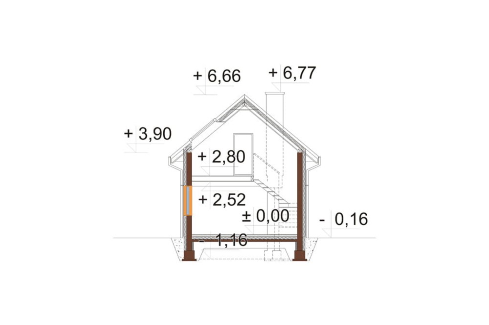 Projekt domu Zenna S 2 L-6818 S, sezonowy, parterowy z użytkowym poddaszem, niepodpiwniczony - przekrój A-A