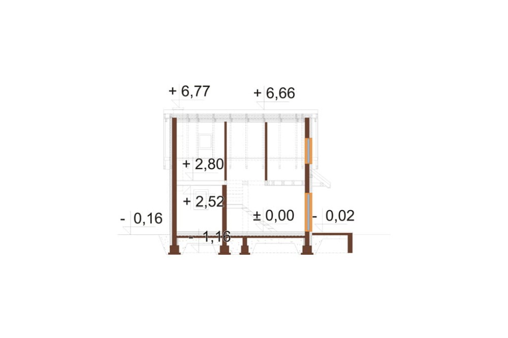 Projekt domu Zenna S 2 L-6818 S, sezonowy, parterowy z użytkowym poddaszem, niepodpiwniczony - przekrój B-B