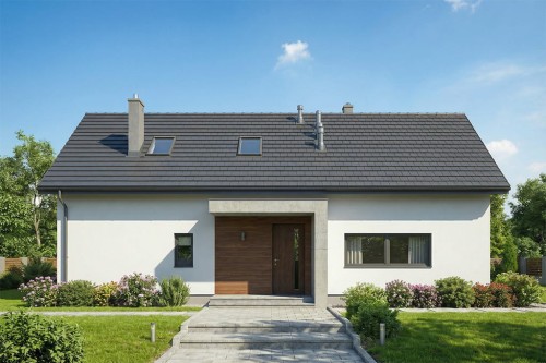 Projekt domu Iryzyna S DM-6645 S, parterowy z użytkowym poddaszem, niepodpiwniczony - wizualizacja elewacji